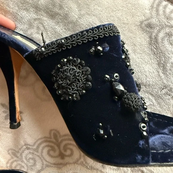 Prada Navy Beaded Velvet Heels - Picture 4 of 6